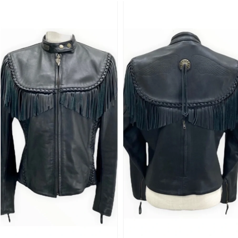 HARLEY-DAVIDSON Willie G Genuine Leather Women’s Black Fringe Jacket Sz Medium - Picture 3 of 16